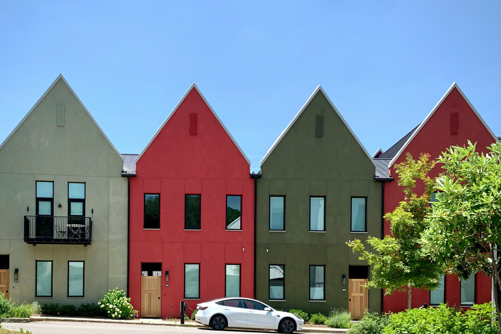 Red and green buildings in Austin Texas