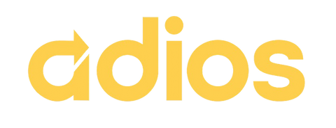 Yellow 'adios' logo on a white background