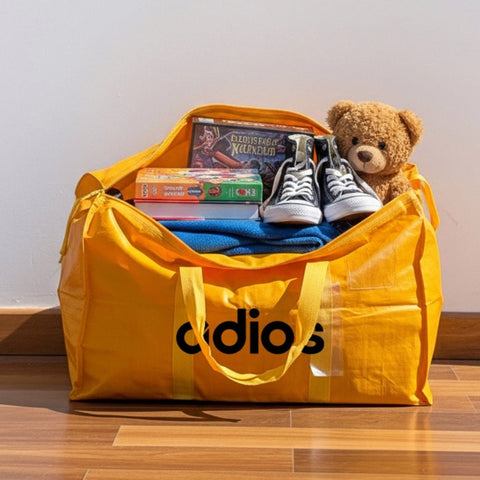 Adios Austin donation pickup service - yellow goodbye bag for decluttering and reuse